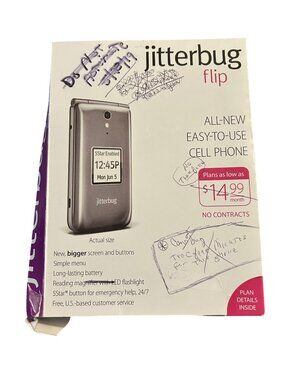 Jitterbug Flip Silver Easy-To-Use Cell Phone W/ Charger & Box - No Contracts